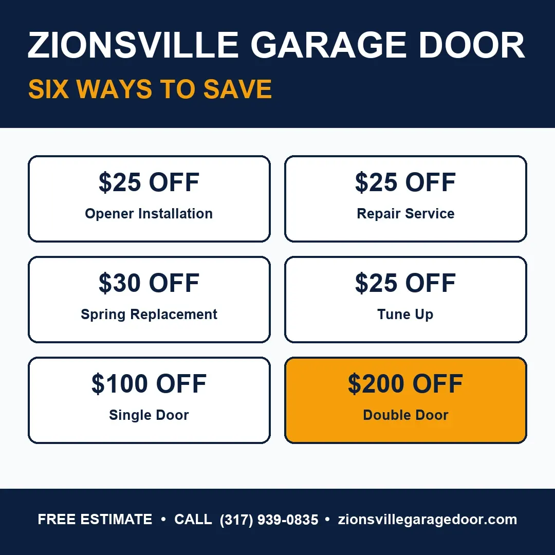 Zionsville Garage Door six-offer coupon Six Zionsville Garage Door repair and installation coupon offers