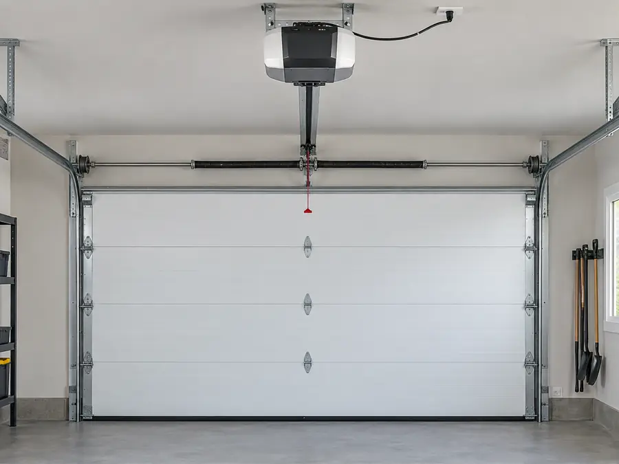 Ceiling-mounted belt-drive garage door opener system Ceiling-mounted belt-drive garage door opener system