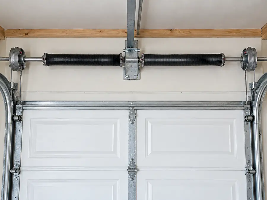 Installed torsion spring and cable drum assembly Installed torsion spring and cable drum assembly